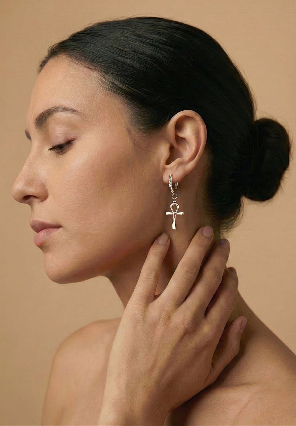 Ankh earrings for women in gold vermeil 