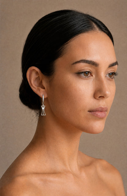 woman with lotus column earrings